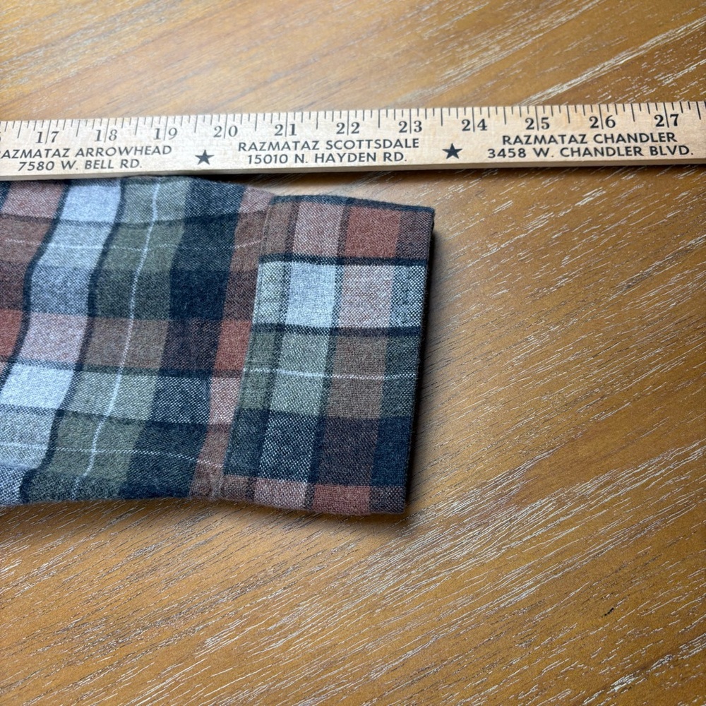 Pendleton Mason Men’s Plaid Flannel Shirt Button Down Orange Brown Cream Green - Picture 10 of 10